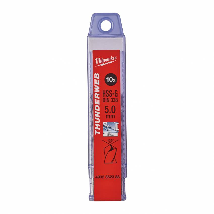 Свердло по металу THUNDERWEB HSS-G MILWAUKEE DIN338, Ø5,0x86мм, (10шт)-4932352388