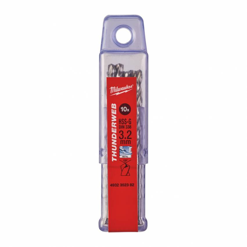 Свердло по металу THUNDERWEB HSS-G MILWAUKEE DIN338, Ø3,2x65мм, (10шт)-4932352382