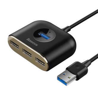 USB Hub Baseus Square Round 4 in 1 USB3.0 to USB3.0*1 + USB2.0*3 Чорний (CAHUB-AY01)-[articul]