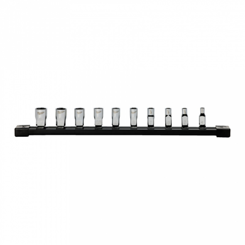 Набір головок торцевих хромованих 1/4'' MILWAUKEE (4-13мм) на планці  (10шт)-4932501800