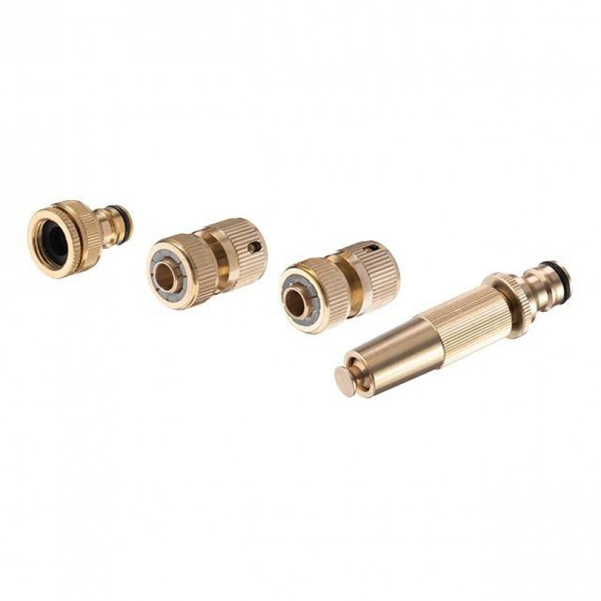 Комплект насадка латунна для поливу 1/2", коннектор з аквастопом 1/2", коннектор 1/2", адаптер 1/2" та 3/4" STORM INTERTOOL GE-1426-GE-1426