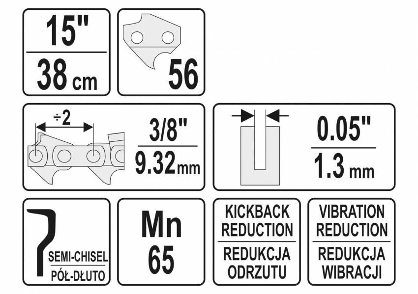 Ланцюг YATO l= 15"/ 38 см (56 ланок) для ланцюгових пилок з напрямною шиною YT-849321-YT-84952