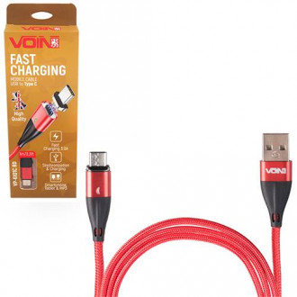 Кабель магнітний VOIN USB - Type C 3А, 1m, red (швидка зарядка / передача даних)-[articul]