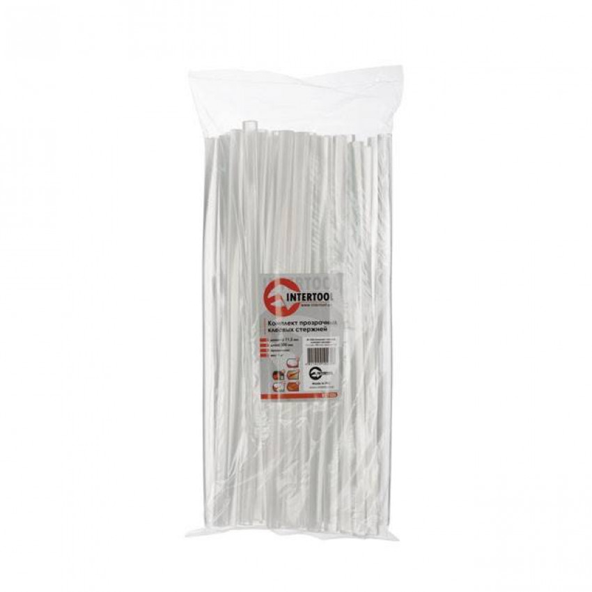 Комплект клейових стрижнів прозорих, 11,2×300 мм, уп. 1 кг INTERTOOL RT-1026-RT-1026