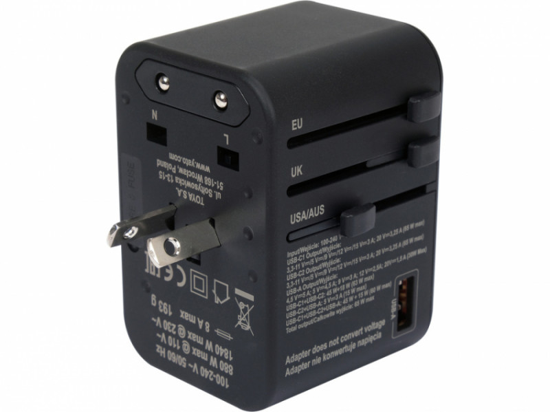 Розетка-адаптер мережева YATO 110-240 В, до 8А  з універс гніздом і вилками 880/1840 Вт 110/230 В-YT-81303