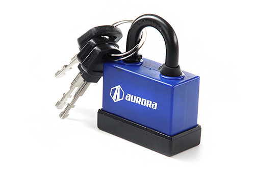 Замок навісний обгумований (вологостійкий) 62x46x22мм дисковий (фінський) ключ пластик AURORA-840033