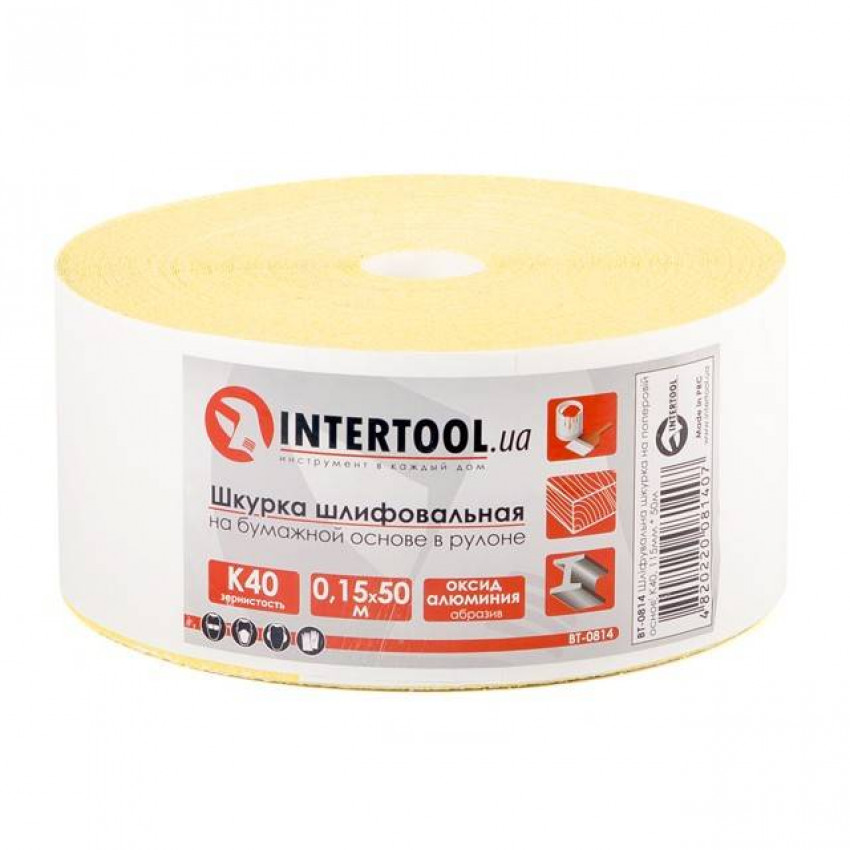 Шкурка шліфувальна, паперова основа, К40, 115 мм × 50 м INTERTOOL BT-0814-BT-0814