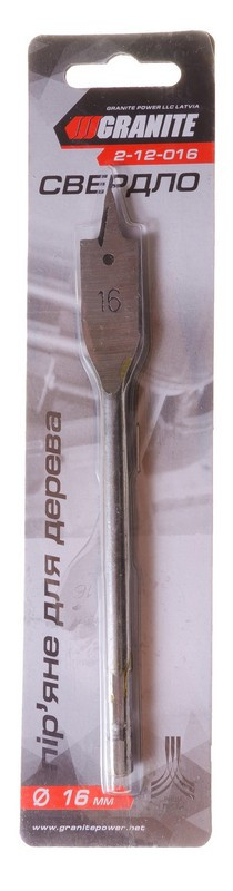 Свердло для дерева GRANITE пір'яне 16 мм 6-гранний хвостовик 1/4" 2-12-016-2-12-016