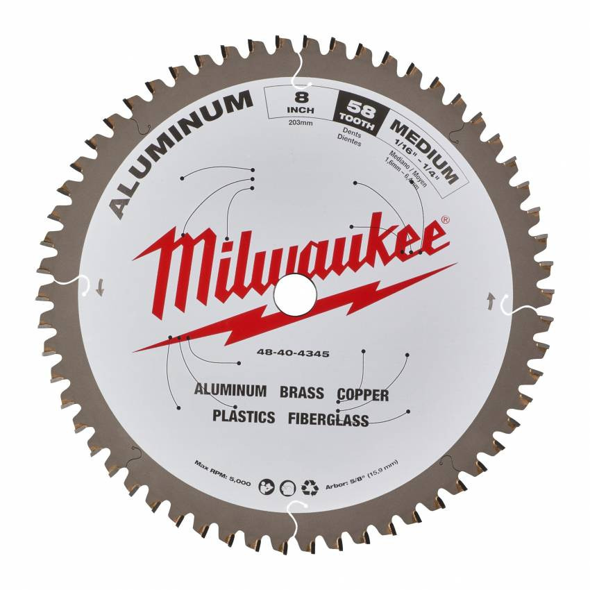 Диск пиляльний Alu PFTE MILWAUKEE, Ø203х5/8"х2,4мм, 58 зуб. 1-48404345