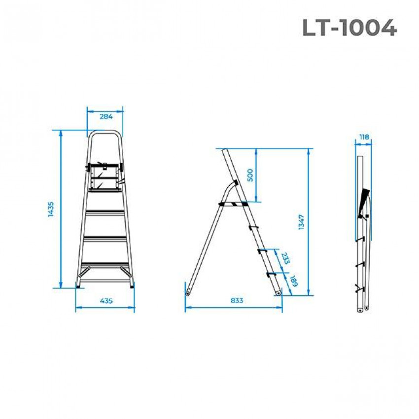 Стрем'янка з алюмінію, 4 сходинки, висота до платформи 0,8 м INTERTOOL LT-1004-LT-1004