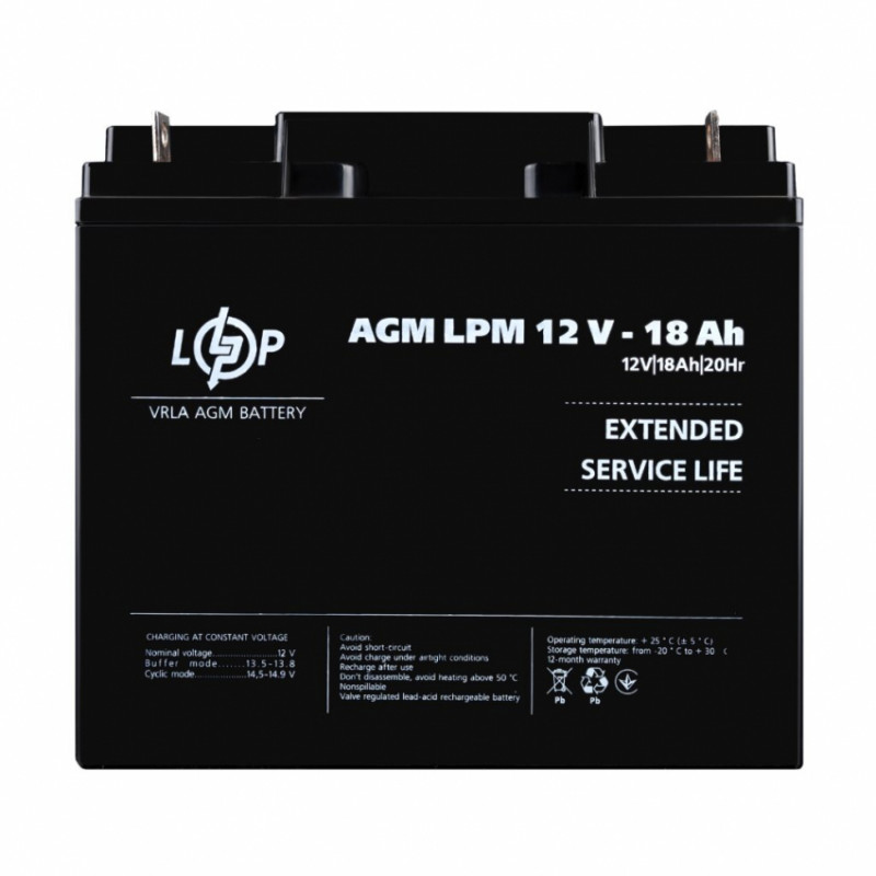 Розпродаж Акумулятор AGM LPM 12V - 18 Ah-