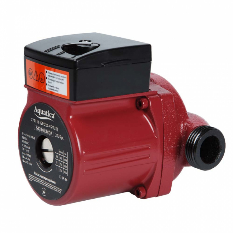 Насос циркуляційний 65Вт Hmax 4м Qmax 63л/хв Ø1" 130мм гайки Ø¾" AQUATICA (774111)-774111