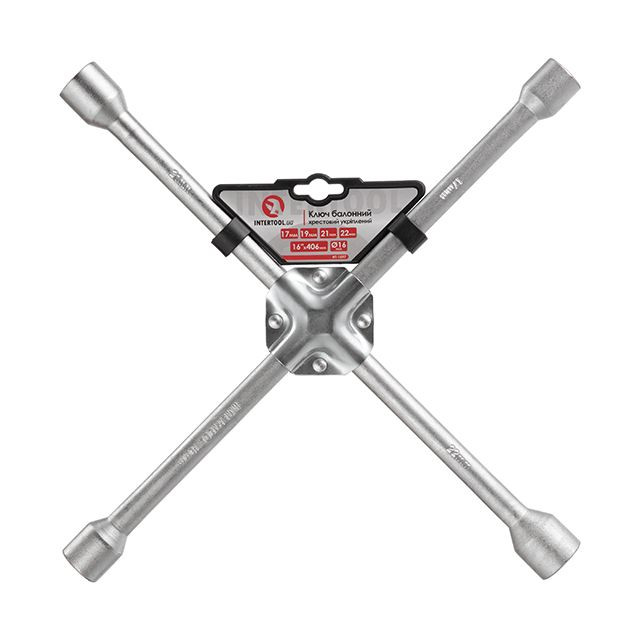 Ключ балонний хрестовий, укріплений, 406×16 мм, 17×19×21×22 мм INTERTOOL HT-1597-HT-1597