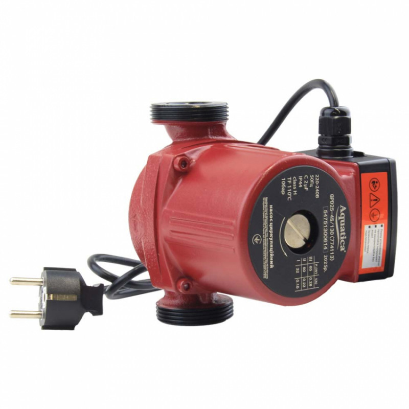 Насос циркуляційний 65Вт Hmax 4м Qmax 63л/хв Ø1½" 130мм гайки Ø1" AQUATICA (774113)-774113