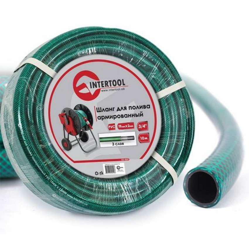 Шланг для поливу 3- х шаровий 3/4 ", 10м, армований PVC INTERTOOL GE-4041-GE-4041