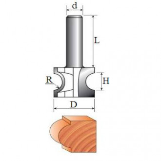 Фреза Кромкова напівстрижнева №1014 (R16, D52, h32, d12) 12-036-160-[articul]