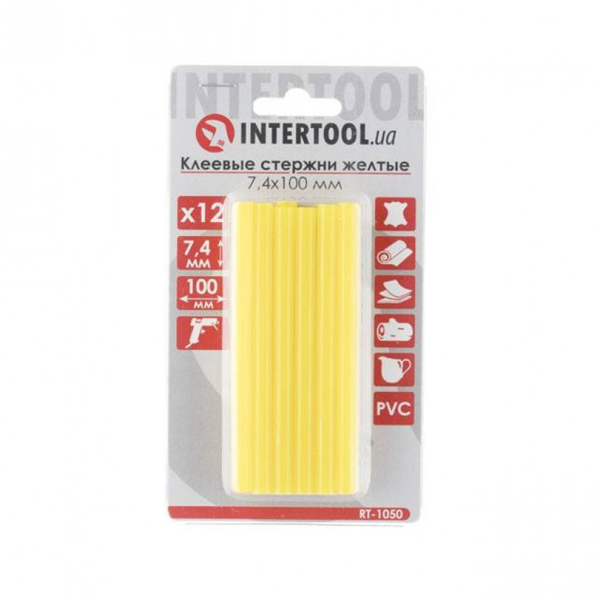 Комплект клейових стрижнів жовтих, 7,4×100 мм, 12 шт. INTERTOOL RT-1050-RT-1050