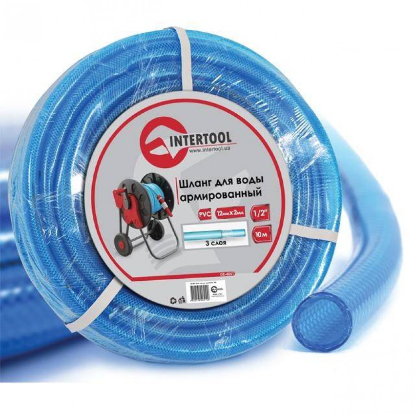 Шланг для води 3-х шаровий 1/2 ", 10м, армований, PVC INTERTOOL GE-4051-GE-4051