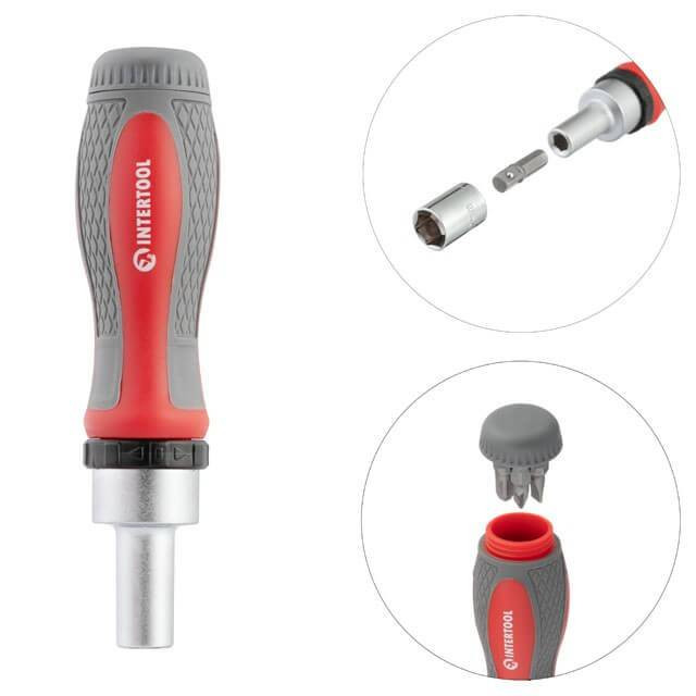 Викрутка реверсивна з комплектом насадок і головок, 38 од., STORM INTERTOOL VT-3638-VT-3638