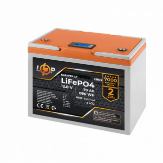 Акумулятор LP LiFePO4 12,8V - 70 Ah (896Wh) (BMS 80A/40А) пластик LCD для ДБЖ