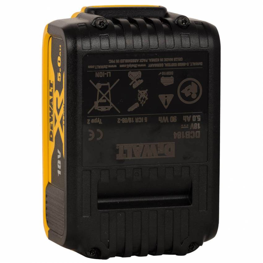 Акумуляторна батарея DeWALT DCB184 18 В, 5 Ач, час заряджання 50 хв, вага 0.65 кг-DCB184