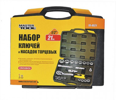 Набір насадок торцевих MASTERTOOL PROFI CrV 1/2&quot; 10-32 мм тріскачка 72Т 21 шт кейс 78-4021-PF