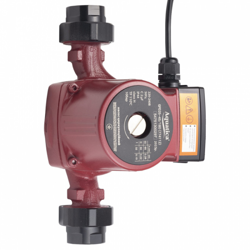 Насос циркуляційний 65Вт Hmax 4м Qmax 63л/хв Ø1½" 180мм гайки Ø1" AQUATICA (774112)-774112