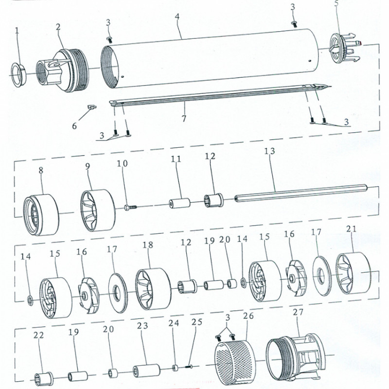 Відцентровий насос 1,8 кВт H 105 (67) м Q 140 (100) л / хв Ø 102 мм середина DONGYIN (778166)-778166