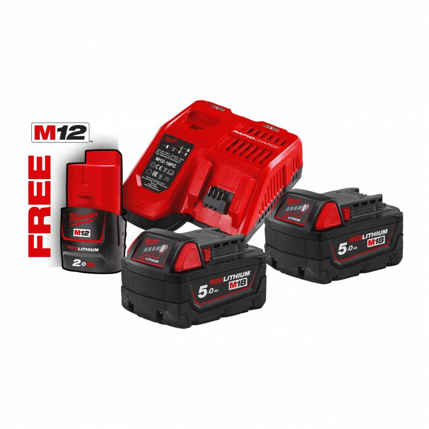 Енергокомплект MILWAUKEE, M18 NRG-502 ( заряд.пристрій, 2 акум.Х 5Ач)-4933459217