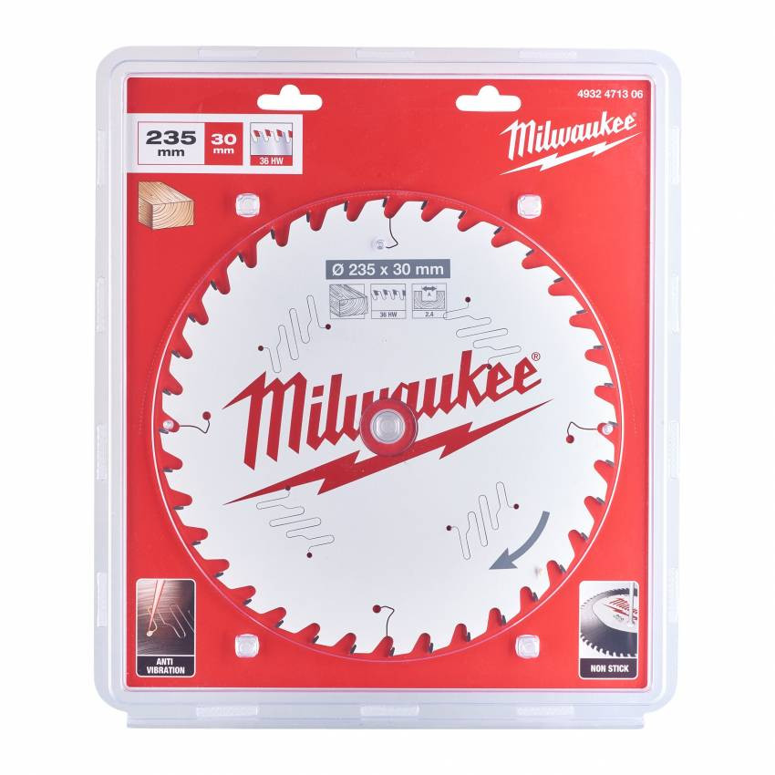 Диск пиляльний PFTE MILWAUKEE, Ø235х30х2,4мм, 36 зуб. 1-4932471306