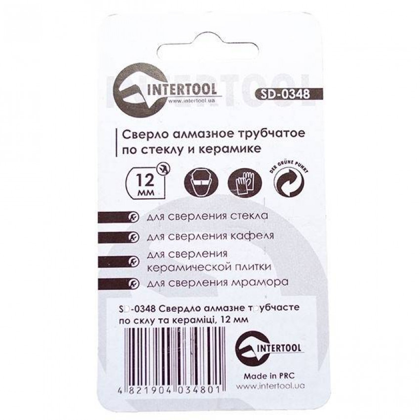 Коронка трубчаста по склу та кераміці 14 мм INTERTOOL SD-0349-SD-0349