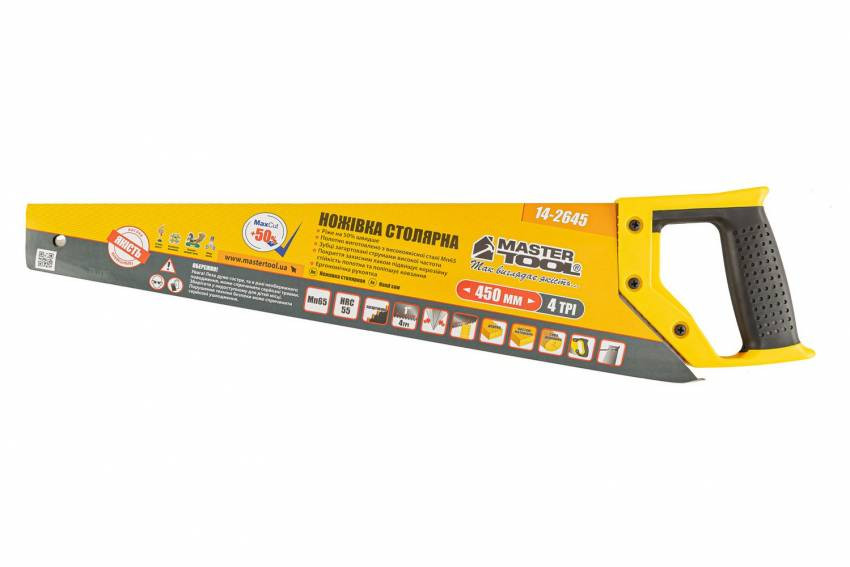 MasterTool Ножівка столярна 450 мм, 4TPI MAX CUT, розжарений зуб, 2-D заточування, полірована, Ст.: 14-2645-14-2645