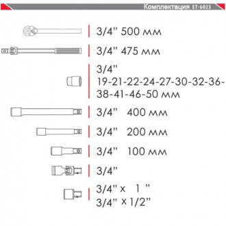 Професійний набір інструментів 3/4&quot;, 20 од., Cr-V INTERTOOL ET-6023