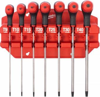 Набір ключів Г-образних MILWAUKEE з комфортною ручкою, Hex з кулькою, (7шт) (T9/T10/T15/T20/T25/T30/T40)-[articul]