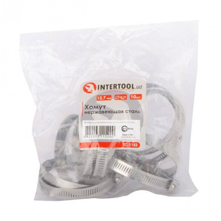 Хомут нержавіюча сталь 12,7 мм D 52-76 мм INTERTOOL TC-1152-TC-1152