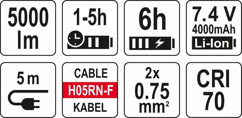 Прожектори 2 шт. 2828 SMD-діодні YATO: акумул. 4,7 В, 500-5000 Lm, на штативі h= 95-140 см-YT-81811