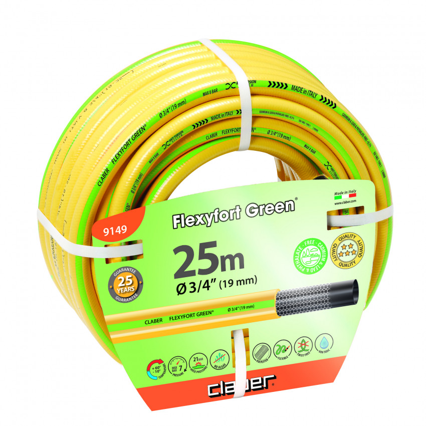 Шланг поливальний 3/4" 25м Flexyfort Green, жовтий з зел. полосою-91490000