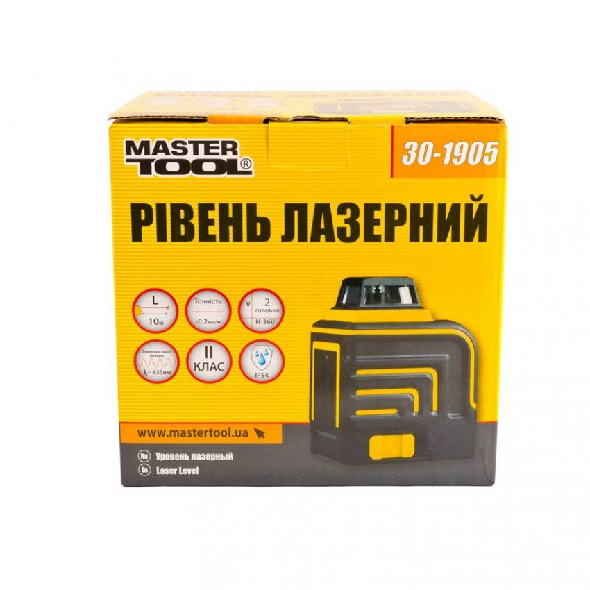Рівень лазерний MASTERTOOL H360+V 2 лазерні головки RED 0.2 мм/м 10 м Li-ion сумка 30-1905-30-1905