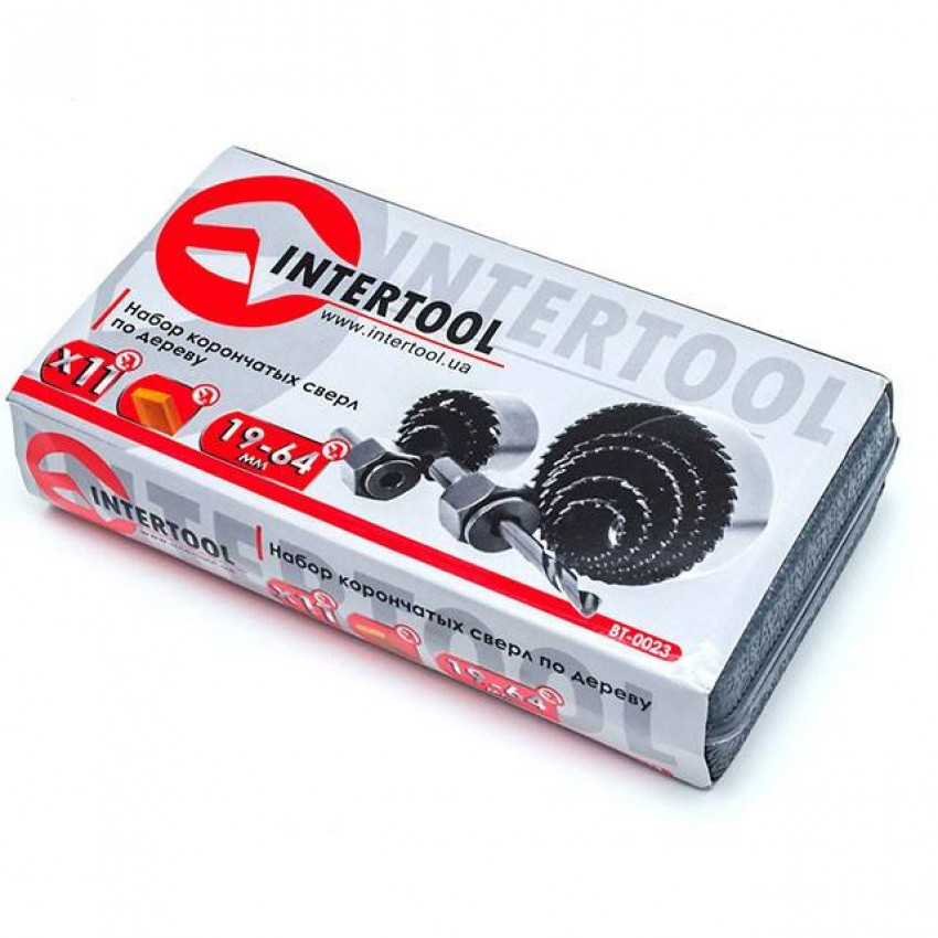 Набір корончастих свердел для деревини 19-64 мм, 11 од. INTERTOOL BT-0023-BT-0023