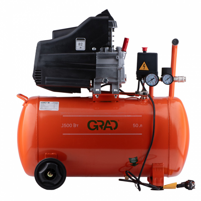 Компресор одноциліндровий 1.5кВт 198л/хв 8бар 50л (2 крана) GRAD (7043565)-7043565
