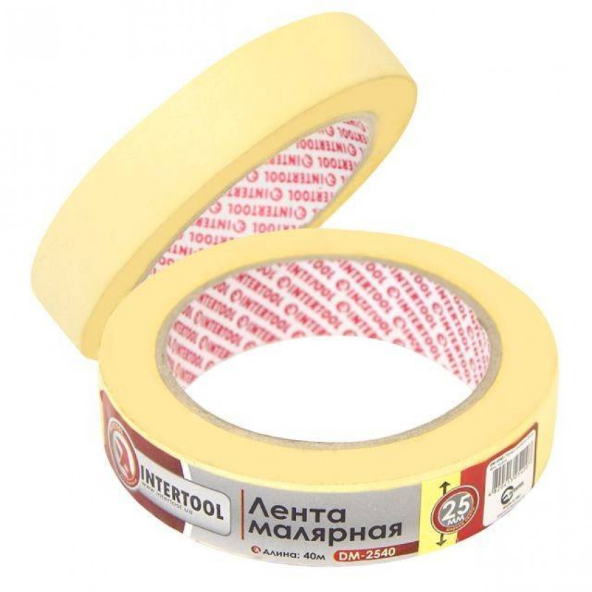 Стрічка малярна 25мм, 40м, жовта INTERTOOL DM-2540-DM-2540