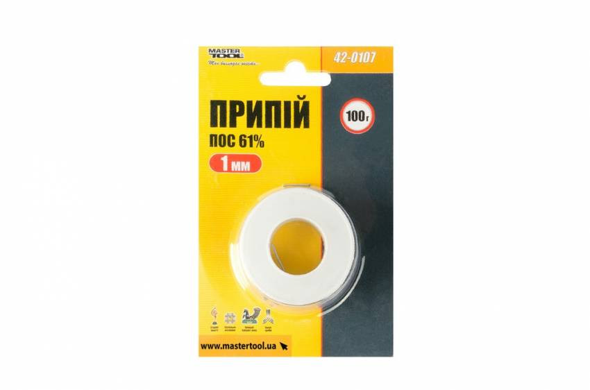 Припій MASTERTOOL ПОС 61% 1 мм котушка 100 г 42-0107-42-0107