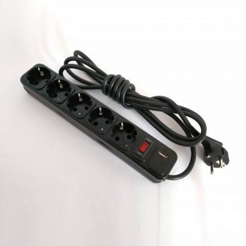 Фільтр комп'ютерний КРЕТ чорний 4,5м, 5 розеток USB (шт) NEW-ss-4937