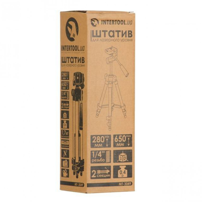 Штатив для лазерного рівня, 280-650 мм, різьба 1/4" INTERTOOL MT-3049-MT-3049