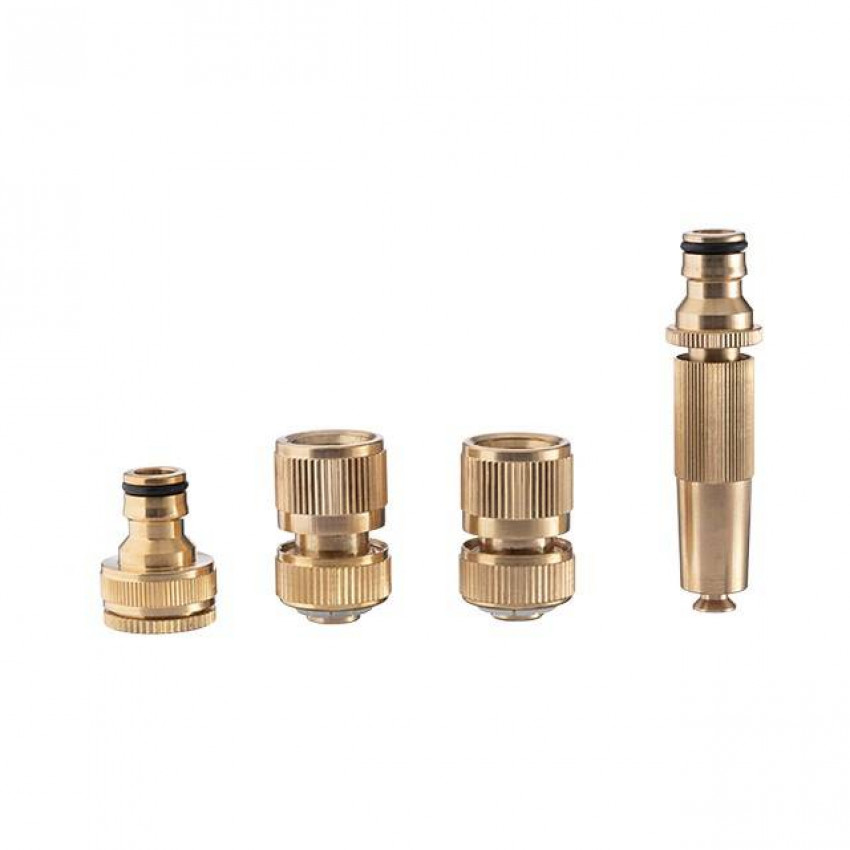 Комплект насадка латунна для поливу 1/2", коннектор з аквастопом 1/2", коннектор 1/2", адаптер 1/2" та 3/4" STORM INTERTOOL GE-1426-GE-1426