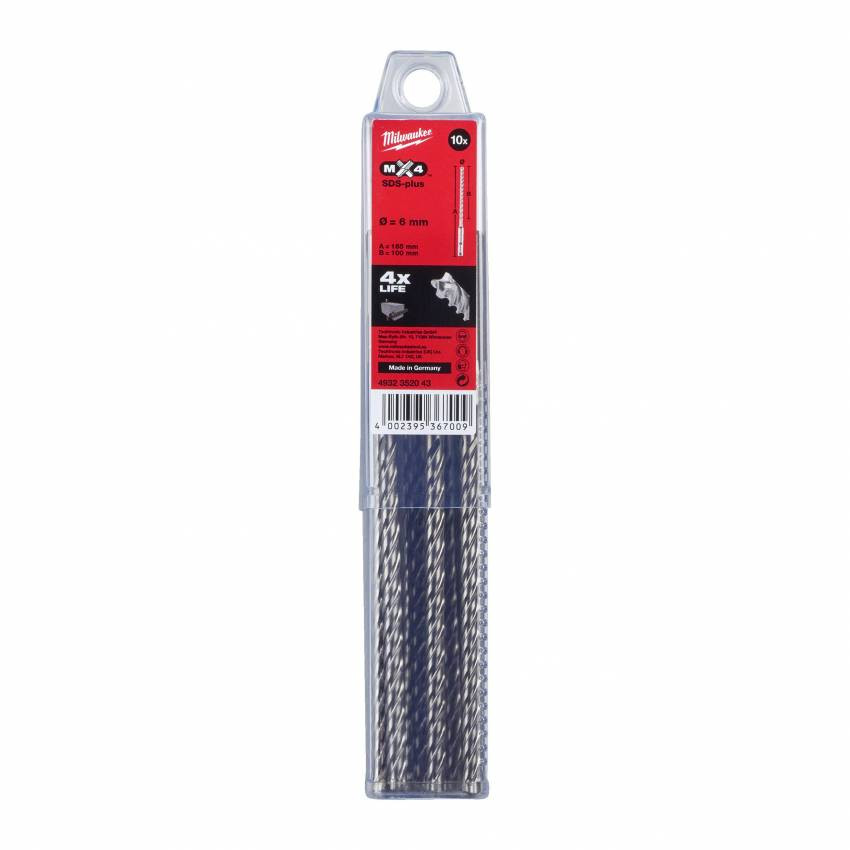 Бур SDS-PLUS MX4 MILWAUKEE, Ø6x165x100mm, (10шт)-4932352043
