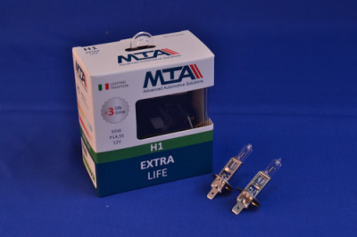 Лампа автомобільна H1 12V 55W P14.5S EXTRA LIFE (2шт) (ближня/дальня, протитуманна) MTA-[articul]