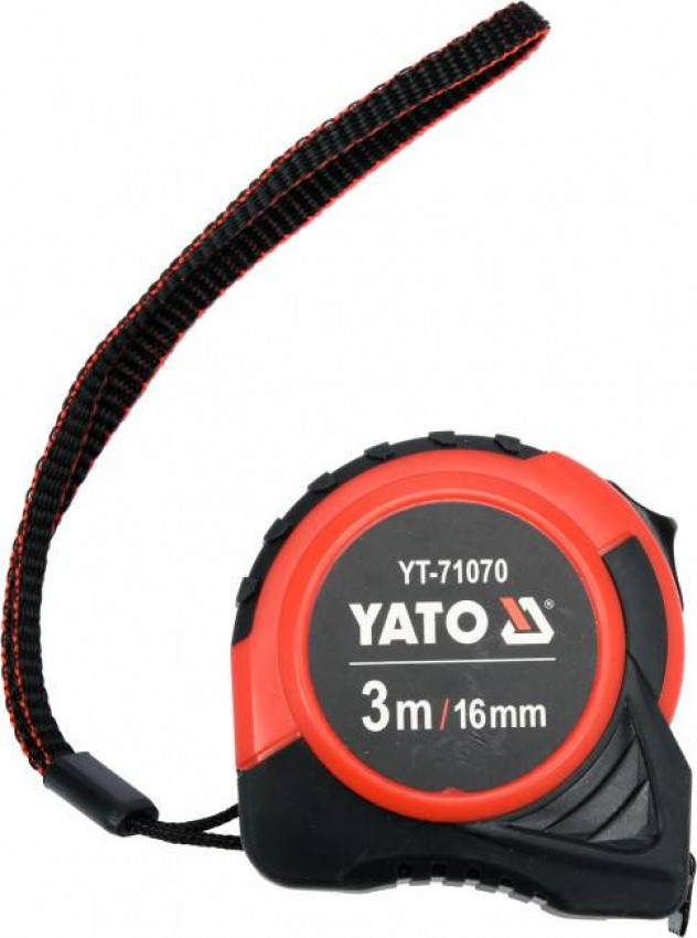 Рулетка YATO : L= 3 м x 16 мм, з сталевою стрічкою, нейлоновим покриттям-YT-71070