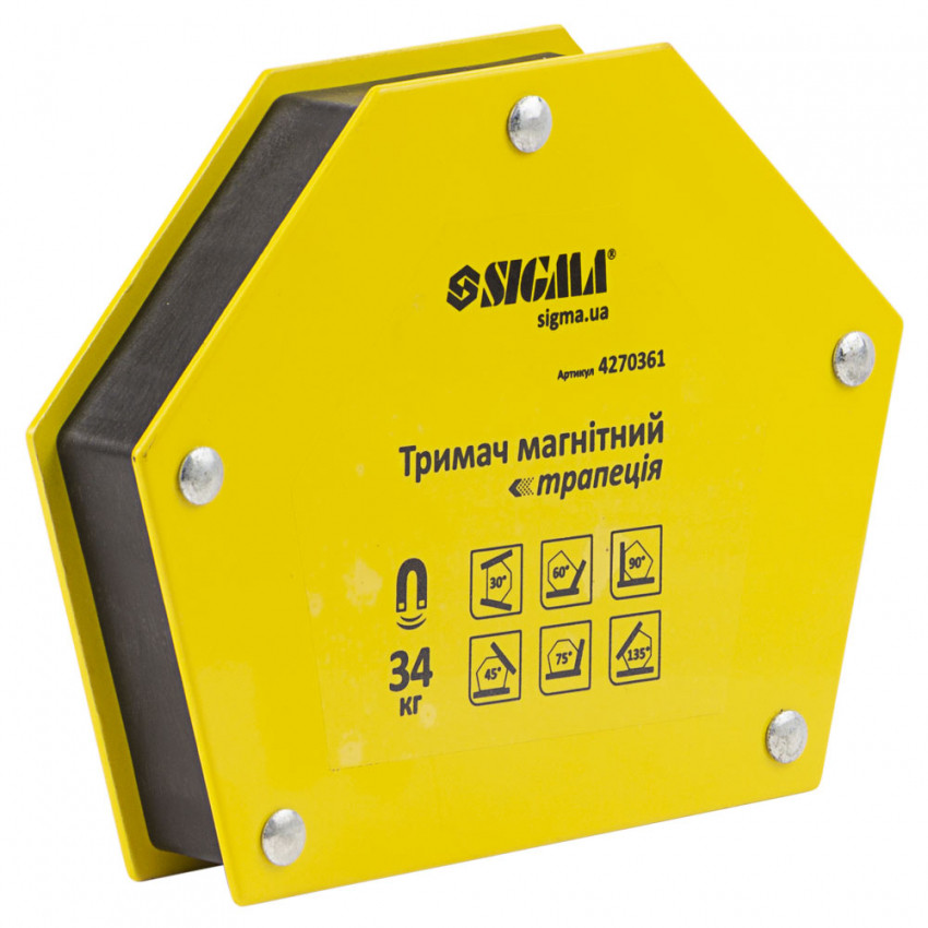 Магніт для сварки трапеція 34кг 105×65×65×45мм (30,45,60,75,90,135°) Sigma (4270361)-4270361