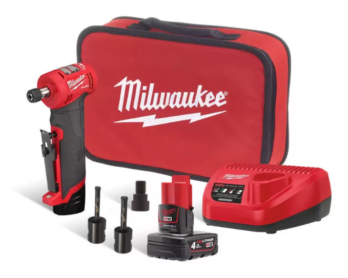 Шліфмашина кутова цангова акумуляторна MILWAUKEE M12 FDGA-422BA, (зарядний пристрій, акумулятори  М12 2 Аг та 4Аг , перехідник,-4933478991